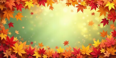 Obraz premium Autumnal foliage frame with soft-focus background, ideal for seasonal designs and celebrations.