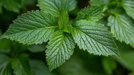 Green leaves in nature. Close-up of a leaf. Soft and natural look.
