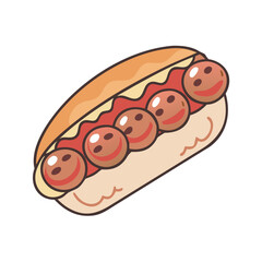Delicious meatball sub sandwich food cartoon illustration meal lunch dinner tasty cuisine dish bread