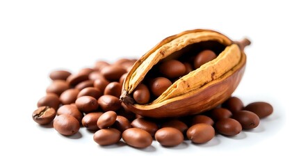 Cocoa Pod And Beans isolated on white background
