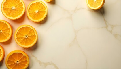 Top view of orange and lemon halves on white background, panoramic shot