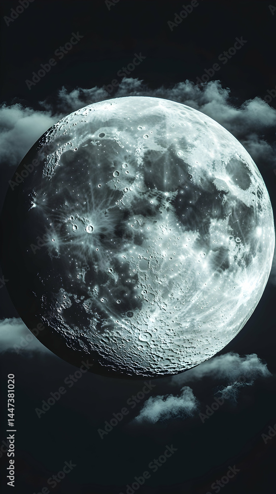 Poster a close-up view of a celestial body showcasing its craters and textured surface its partially obscur