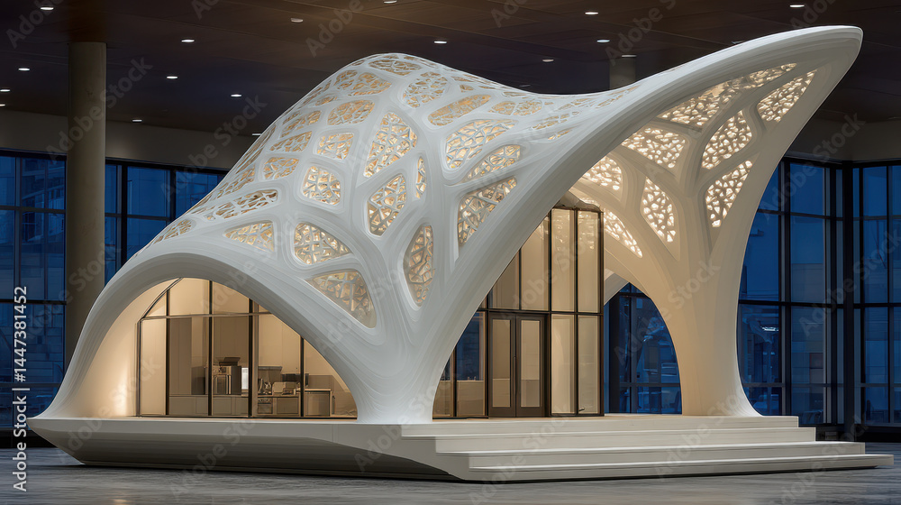 Poster futuristic architectural model showcasing intricate 3d-printed design and customization potential