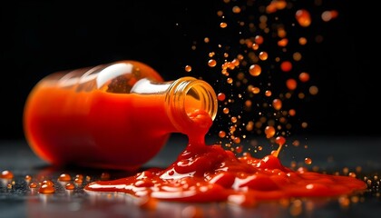 splashes, droplets and spilled chili sauce