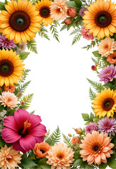Obraz premium Sunflower Border Frame PNG on Transparent Background, Botanical Spring,Summer Overlay,invitation floral design, colorful flower art, floral arrangement illustration