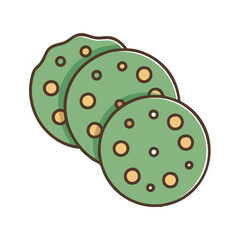Delicious green cookies with dots illustration food dessert baked goods sweet treat confectionery snack biscuit