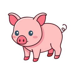 Cute cartoon pig illustration vector farm animal pink piglet drawing kawaii swine domestic pig art