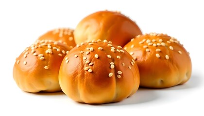 Tasty fresh buns with sesame seeds, isolated on white background