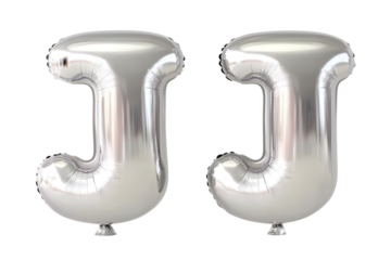Two Silver Metallic Balloon Letters J Isolated Illustration