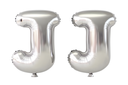 Two Silver Metallic Balloon Letters J Isolated Illustration