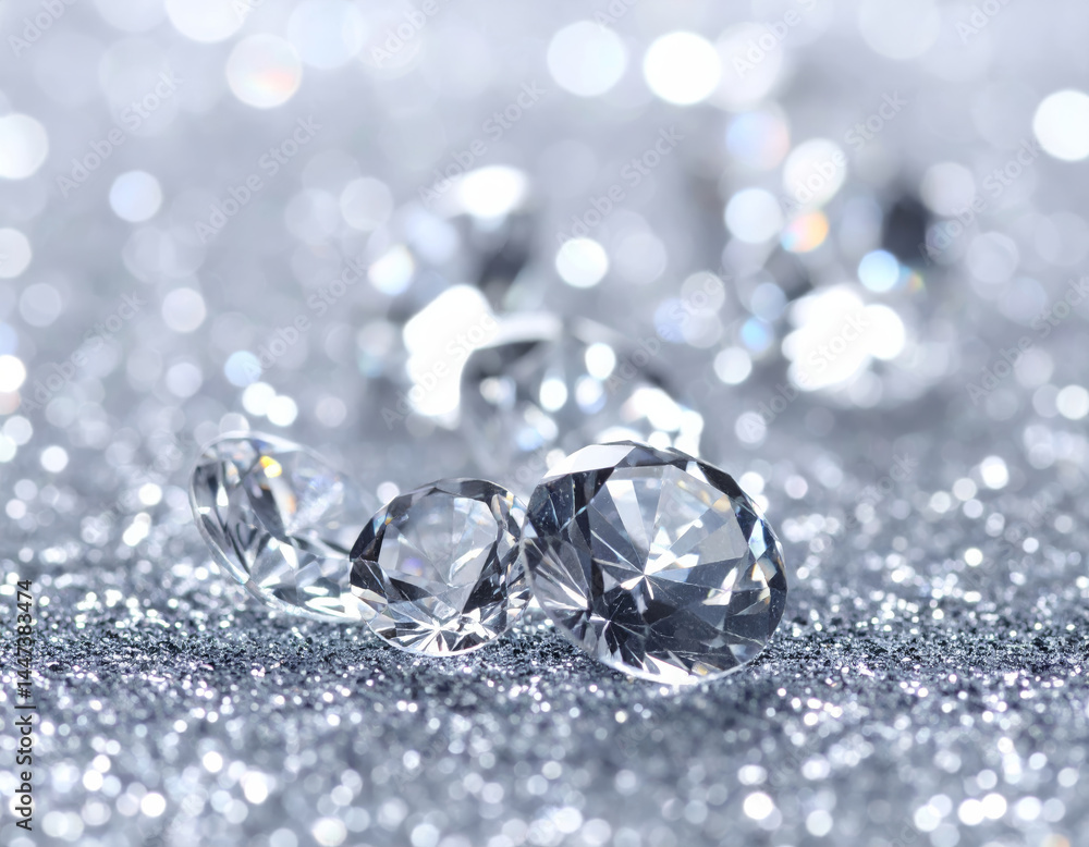 Poster sparkling diamonds glisten on shimmering glitter background, creating mesmerizing display of light a