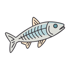 Illustration of fish skeleton anatomy marine life aquatic animal bone structure outline drawing art