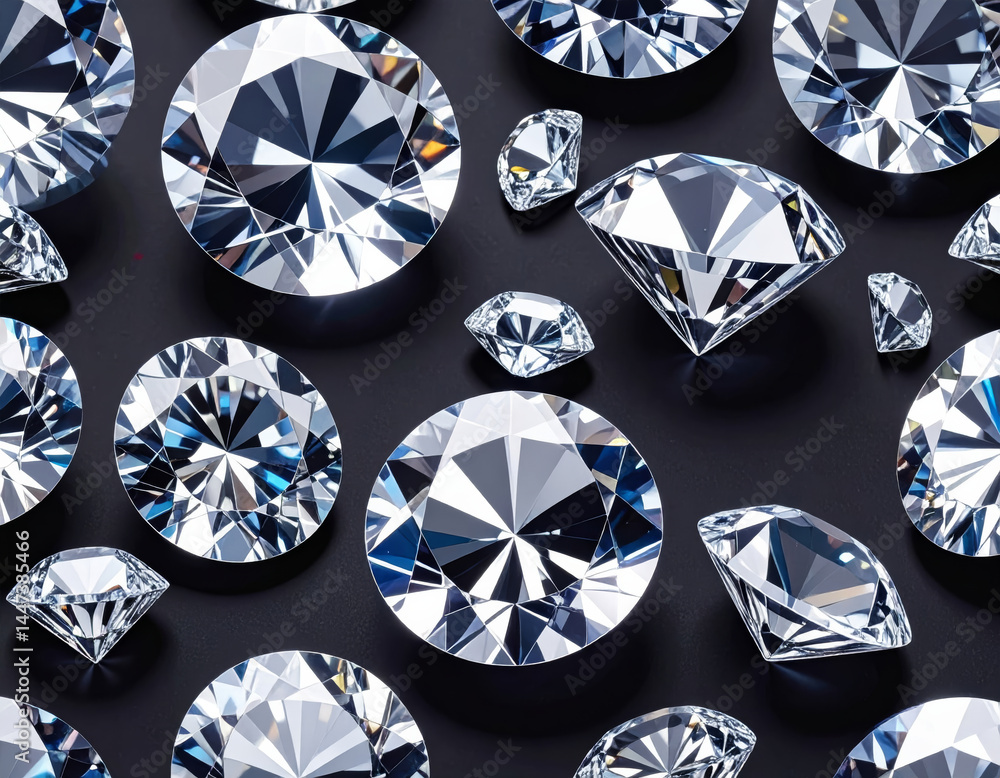 Poster stunning close up of various diamonds on black background, showcasing their brilliance and different