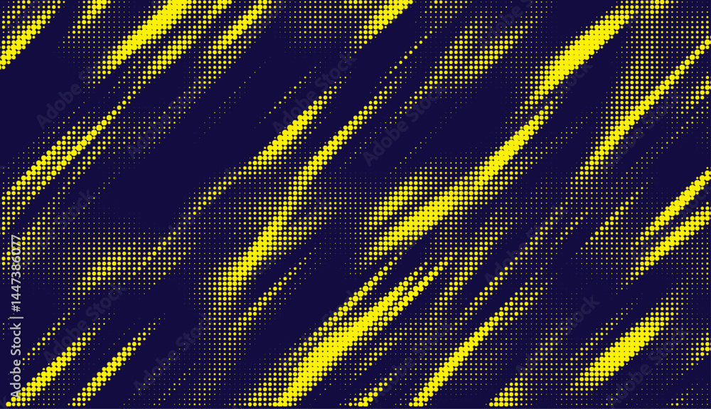 Poster Abstract background with yellow dots. Grunge halftone geometric background. Halftone triangular retro 80s pattern. Minimal style retro dynamic wallpaper.