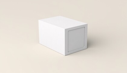 rectangular white matte mockup box, centered on pale background