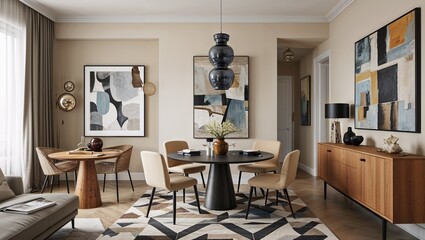 Fototapeta premium Modern Scandinavian Living and Dining Room Interior Design