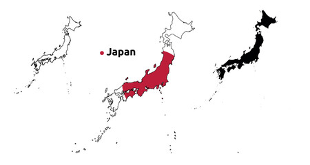japan Map Vector - Country Outline, Flag Inside Map, Blank and Silhouette Version