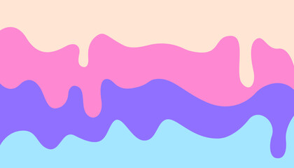 Three layers of pastel colored candy or ice cream drip. Sweet dessert border with melted flowing icing. Cream, pink and blue liquid glaze and delicious frosting