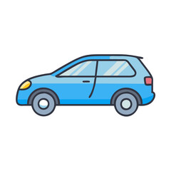 Find blue car illustration vector image of compact hatchback automobile for graphic design project