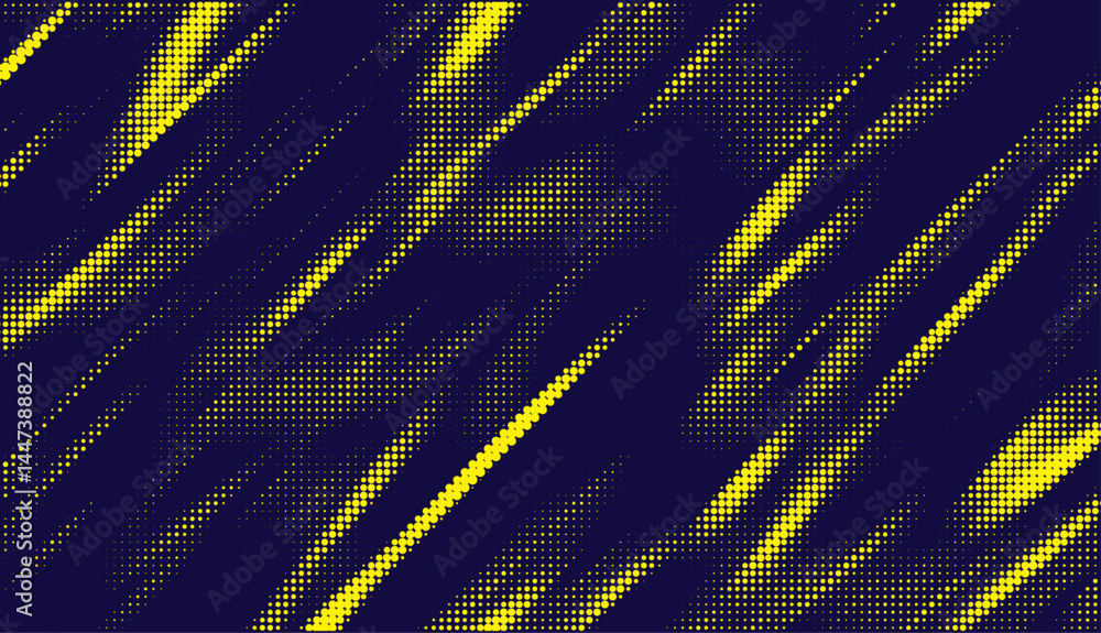 Poster Abstract background with yellow dots. Grunge halftone geometric background. Halftone triangular retro 80s pattern. Minimal style retro dynamic wallpaper.