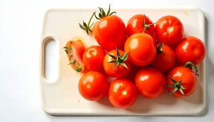 heap of clean wet cherry tomatoes isolated on white, fresh vegetables on white