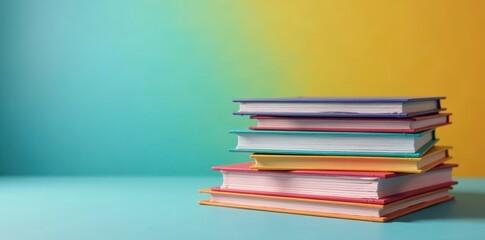 Fototapeta premium Stack of folders on vibrant backdrop; playful design , graphic, system