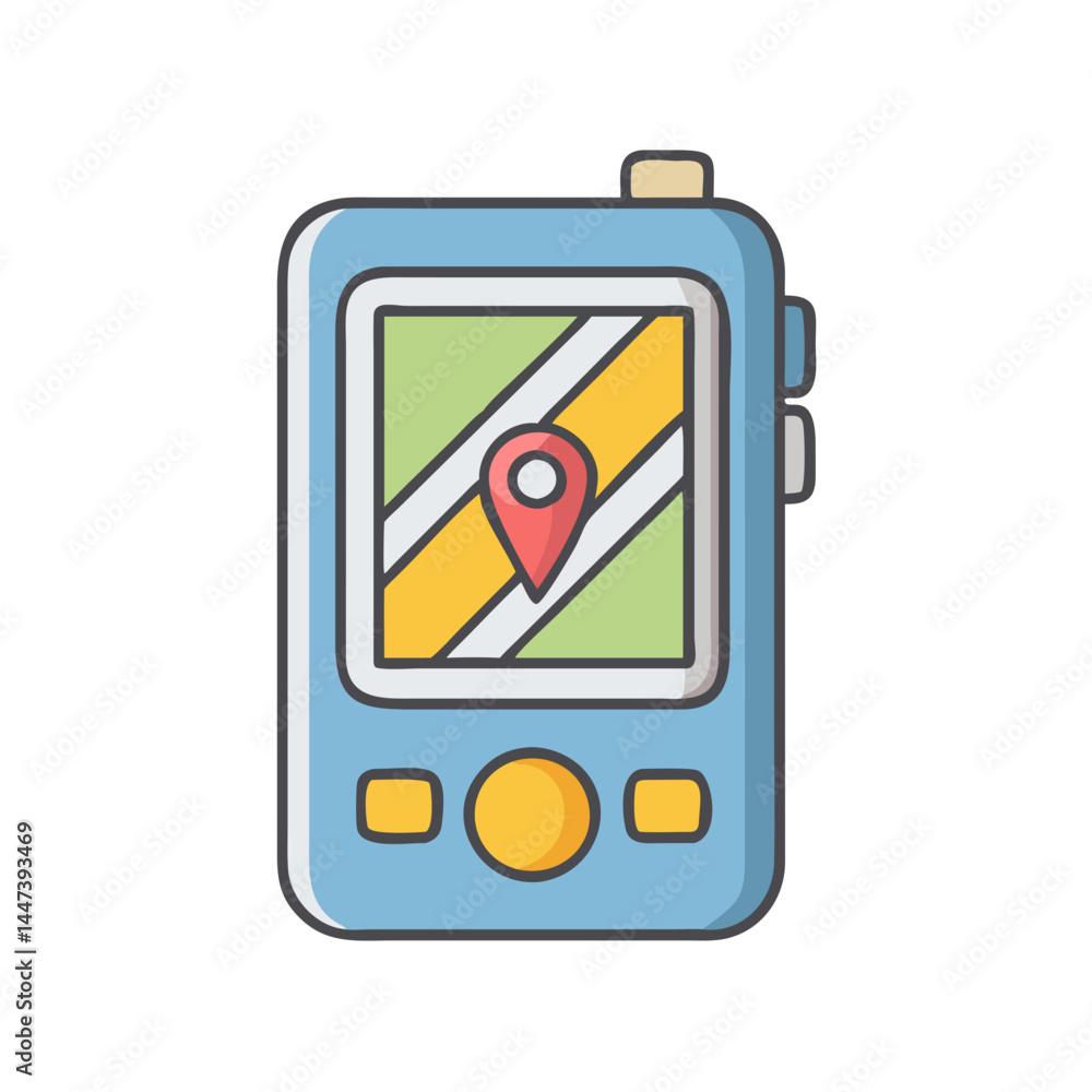 Poster illustration of gps navigation device for tracking location and mapping with route direction guidanc