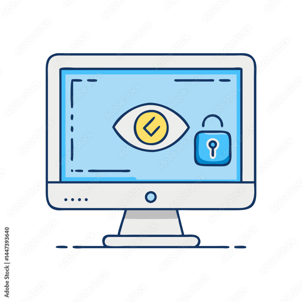 Aufkleber security privacy concept computer monitor with eye and padlock data protection cyber security online