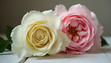 white roses and pink peonies on table