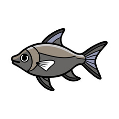 Fototapeta premium Isolated cartoon fish illustration for kids drawing of a gray colored fish with fins and tail