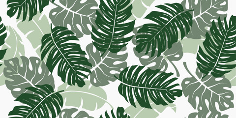 Monstera tropical plant hand drawn seamless pattern for fabric, textile, apparel, wrapping paper, cover, banner, home decor, abstract background. Vector illustration.