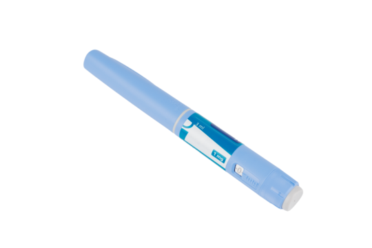 Antidiabetic Semaglutide pens for injection isolated on transparent background for medical purposes
