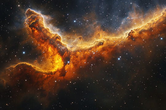 Orange nebula image shows cosmic clouds and stars, representing vastness, mystery, and celestial beauty, perfect for space or astronomy themes