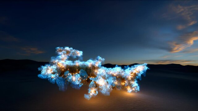 Luminous AI Spirit Ascending in Data Mist over Cosmic Desert