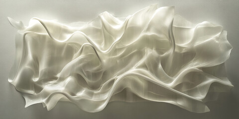 Obraz premium Abstract image of off-white, flowing fabric-like texture creating a dynamic, wave-like form suggestive of movement and fluidity