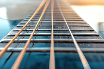Close-up view of guitar fretboard