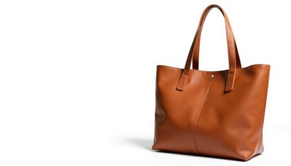 Brown leather tote bag, isolated on white background, isolated, studio shot