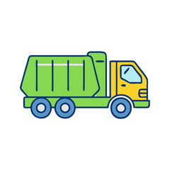 Fototapeta premium Vector illustration of green and yellow garbage truck for waste management and recycling services