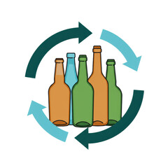 Recycling glass bottles illustration circular pattern environmental conservation