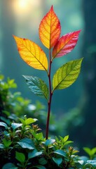 Colorful stem of single stem isolated on white, foliage, forest, botanical
