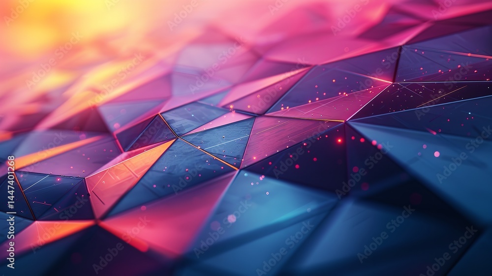 Poster dynamic and colorful polygonal patterns, great for contemporary and tech-themed visuals