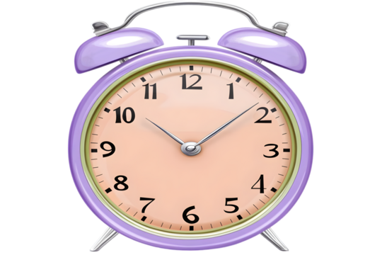 Vintage Purple Alarm Clock Illustration With Transparent Background