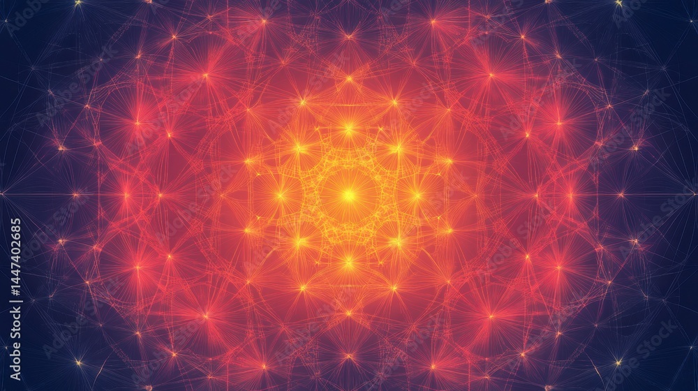 Aufkleber abstract glowing mandala with intricate geometric patterns and warm color palette.