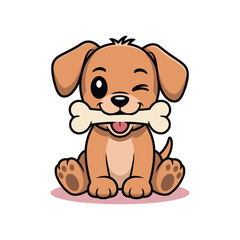 Fototapeta premium cute cheerful Puppy Dog with bone vector illustration isolated on white background