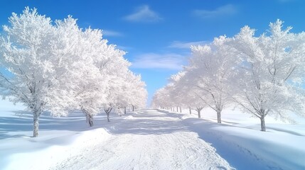 Obraz premium Snowy Trees Path in Winter Wonderland