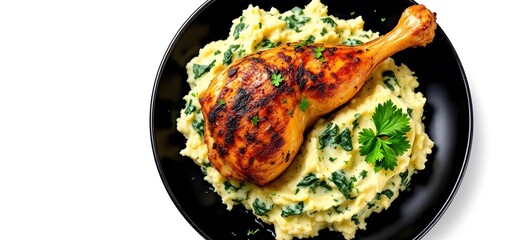 Roasted Chicken Leg with Creamy Spinach Mashed Potatoes