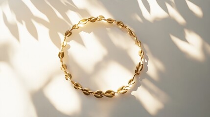 Gold shell circle necklace, sunlit