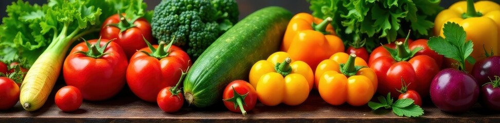 Vibrant colorful assortment of fresh vegetables , herbs, healthy, produce