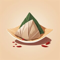 Zongzi, a traditional Chinese rice dumpling made of glutinous rice stuffed with different fillings and wrapped in bamboo leaves.