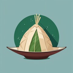 Zongzi, a traditional Chinese rice dumpling made of glutinous rice stuffed with different fillings and wrapped in bamboo leaves.